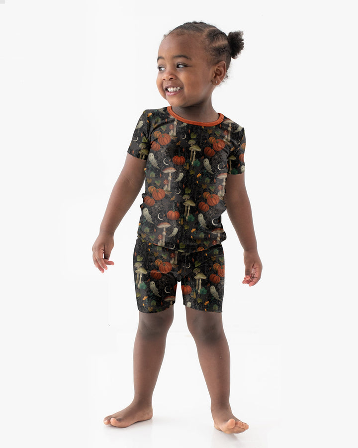 Spooky Cute Ghost Pumpkin Mushroom Halloween Bamboo Two Piece Short Sleeve Shorts Pajama Set