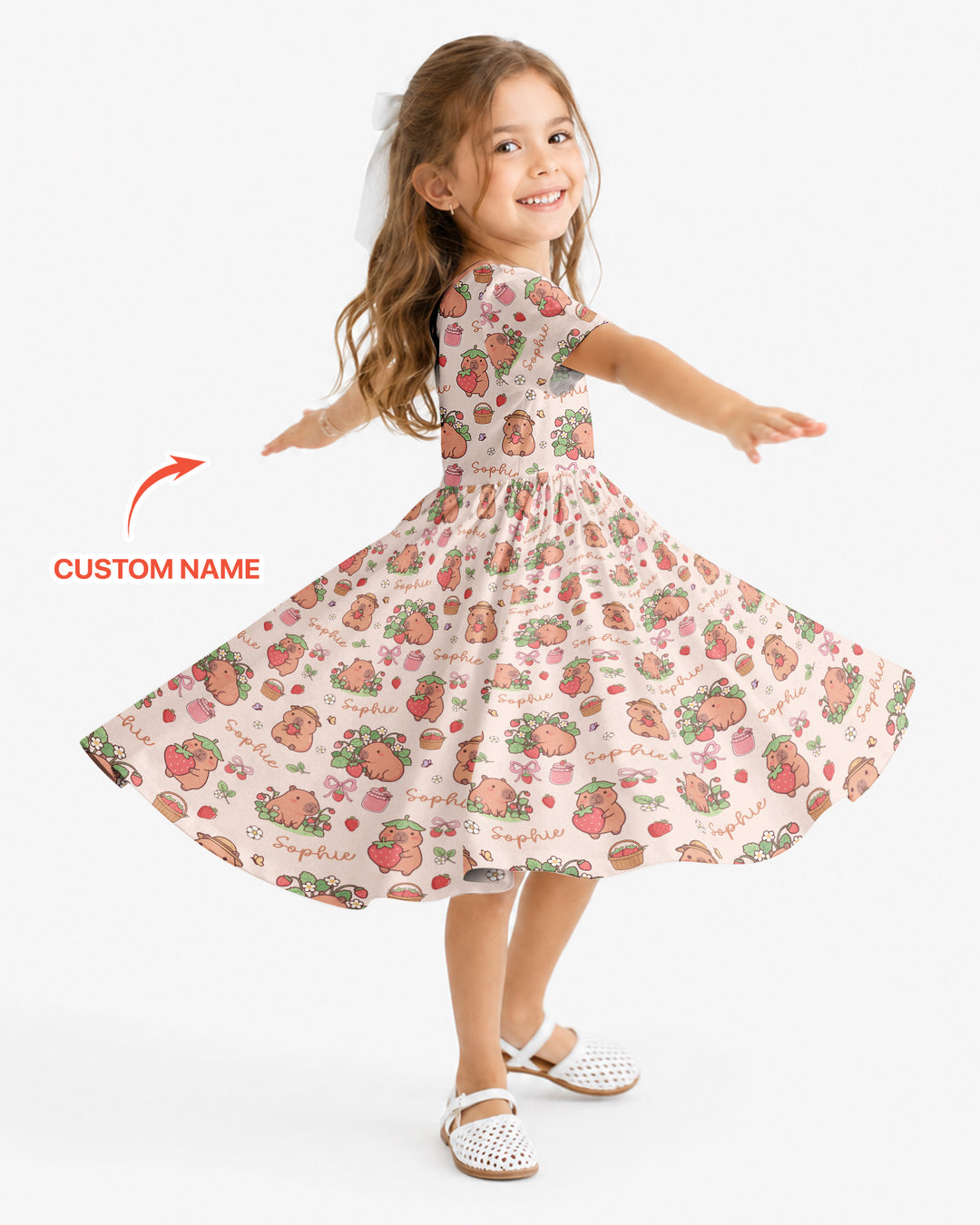 Custom Name Capybara Strawberry Bamboo Twirl Dress