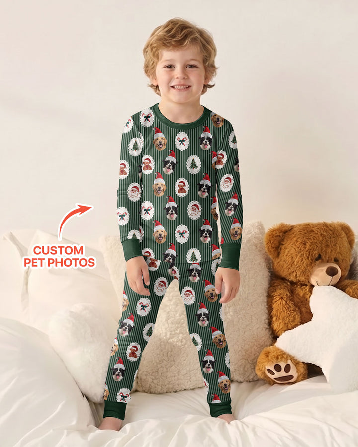 Custom Pet Face Christmas Cameo Bamboo Two Piece Long Sleeve Pajama Set