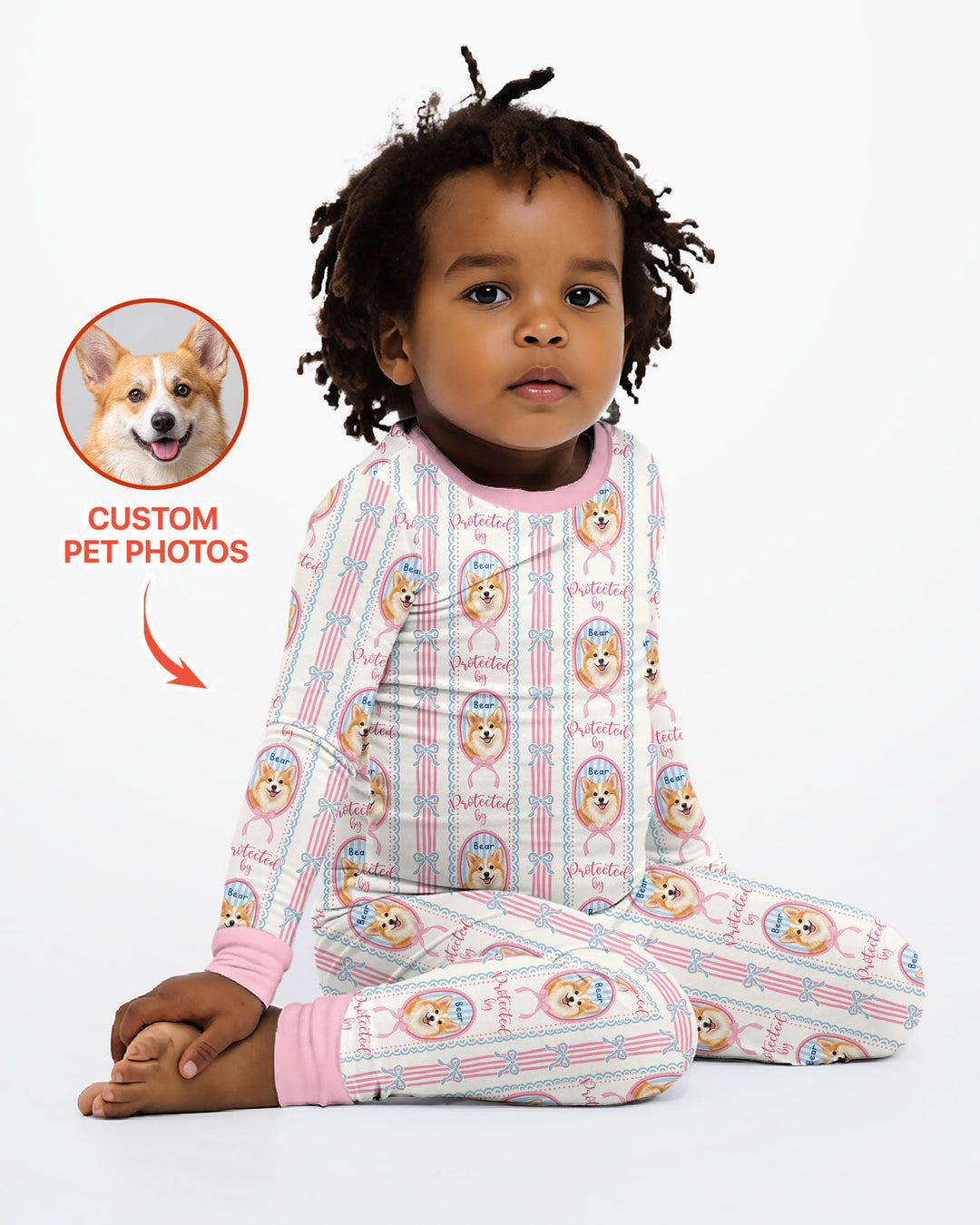 Custom Coquette Pet Photo Little Protector Bamboo Two Piece Long Sleeve Pajama Set