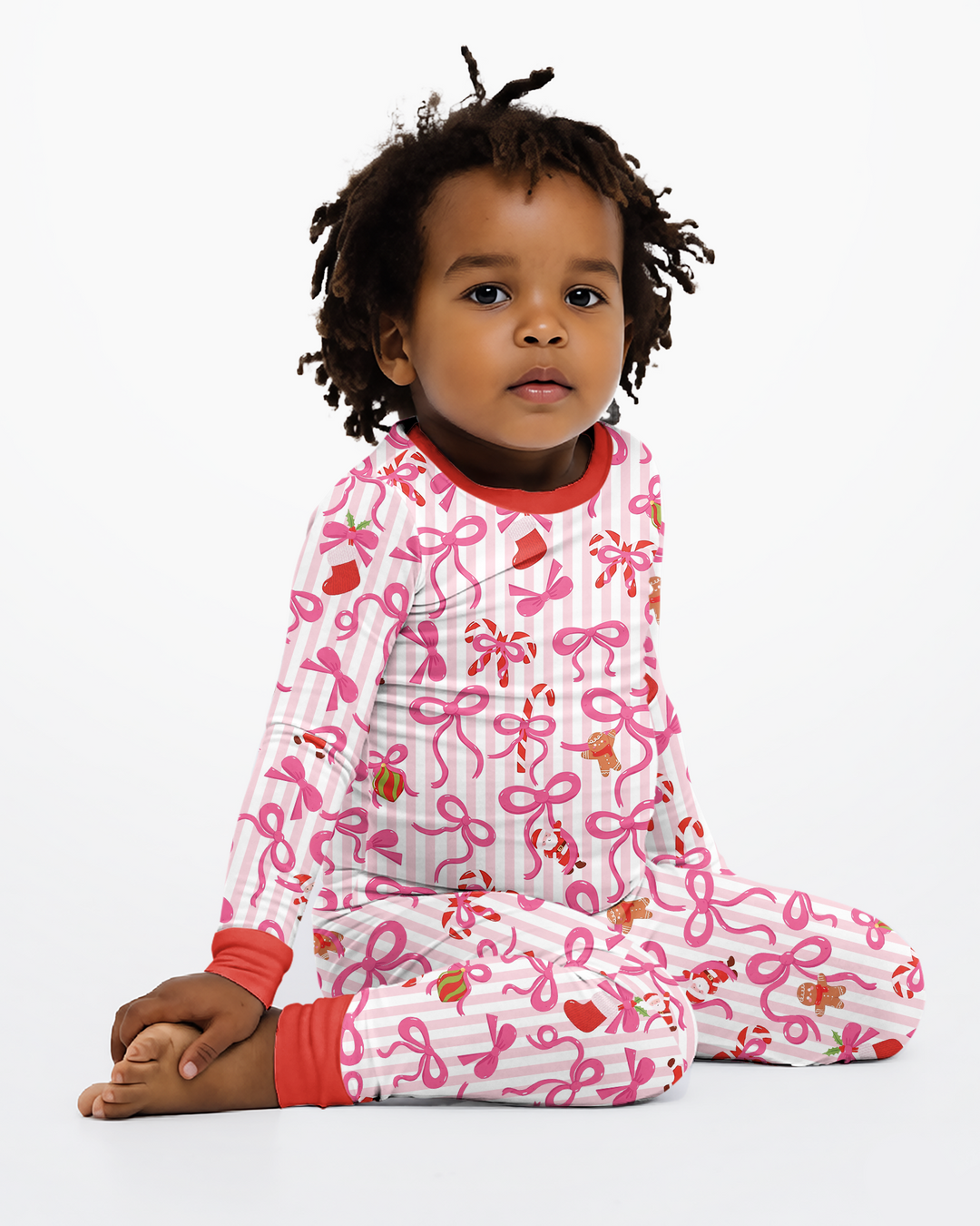 Pink Bow Christmas Magic Bamboo Two Piece Long Sleeve Pajama Set