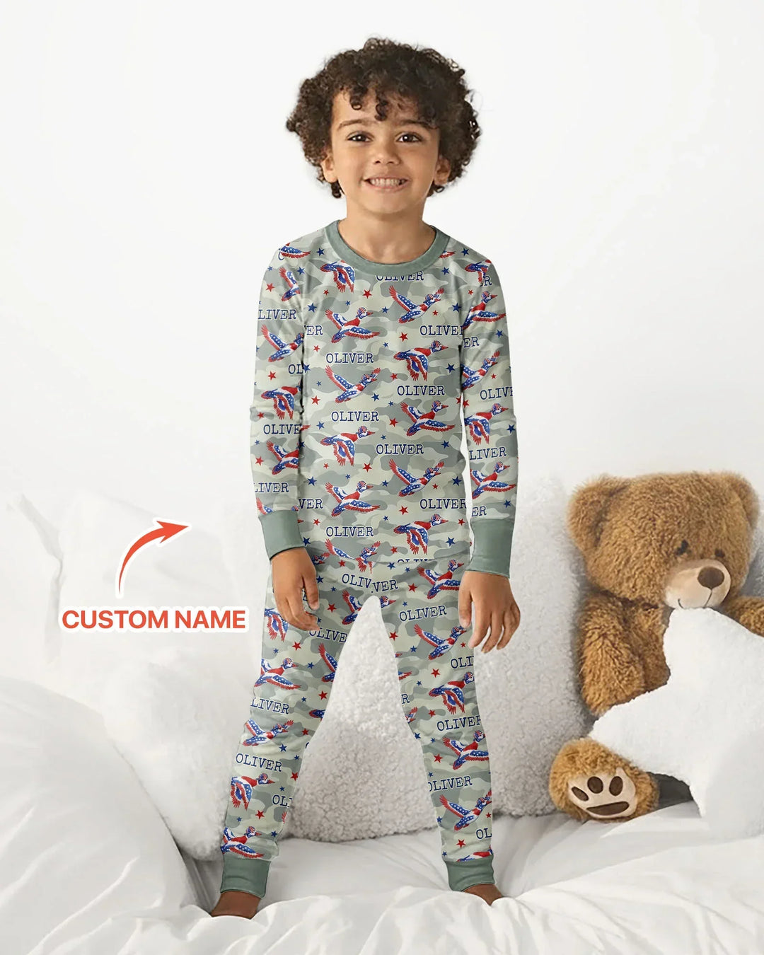 Custom Name America Mallard Duck Family Matching Bamboo Two Piece Long Sleeve Pajama Set