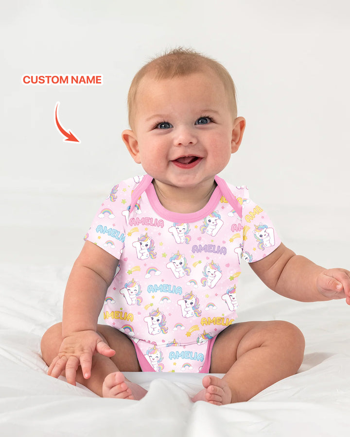 Custom Name Kawaii Unicorn Birthday Bamboo Bodysuit