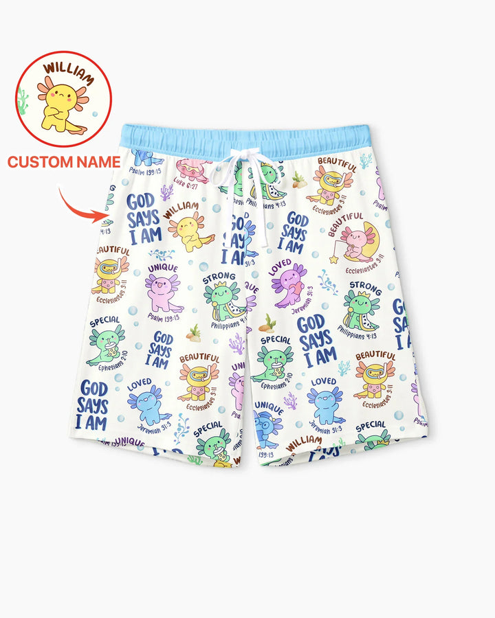 Axolotl God Says I Am Custom Name Bamboo Men Short Sleeve Short Pajama Set
