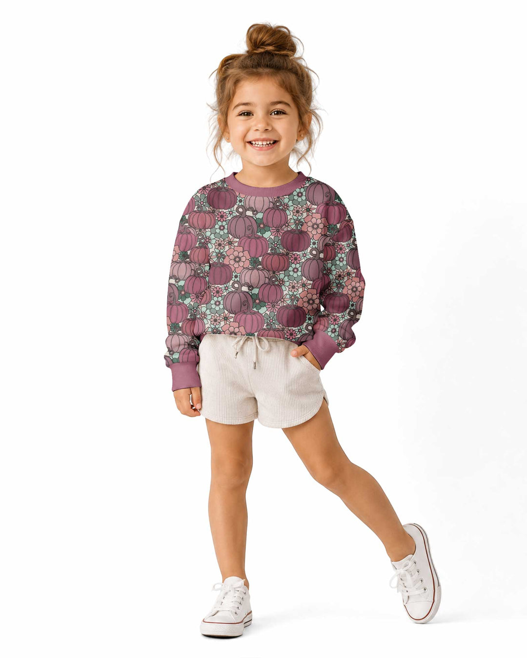 Retro Floral Pumpkin Patch Bamboo Crewneck Sweatshirt