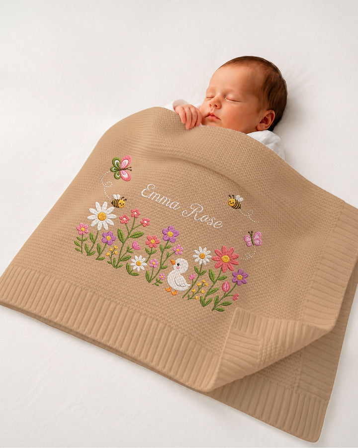 Lovely Floral Embroidered Baby Cotton Blanket