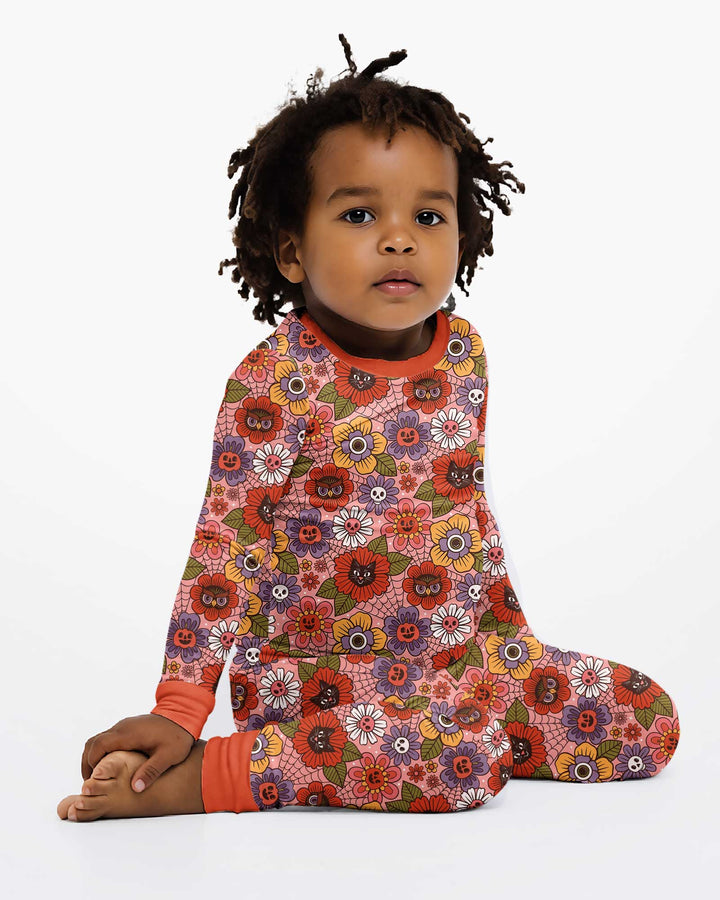 70s Halloween Floral Bamboo Two Piece Long Sleeve Pajama Set