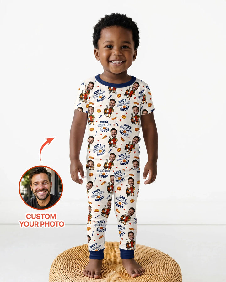 Custom Photo Dad's Grilling Buddy Family Matching Bamboo Two Piece Short Sleeve Pajama Set