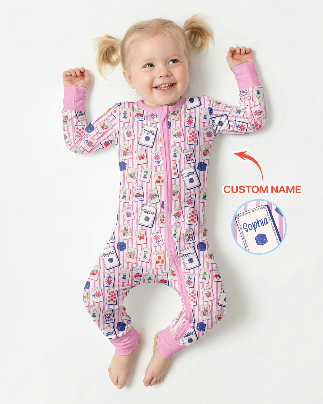 Coastal Mahjong Custom Name Mommy & Me Matching Bamboo Convertible Zippy