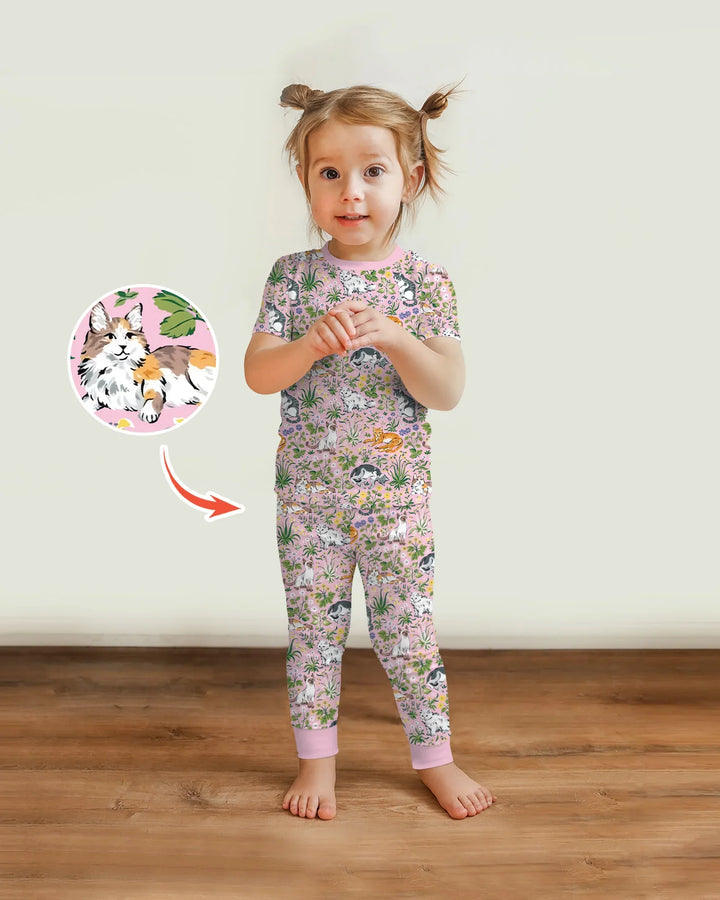 Kitten Garden Family Matching Bamboo Two Piece Short Sleeve Pajama Set