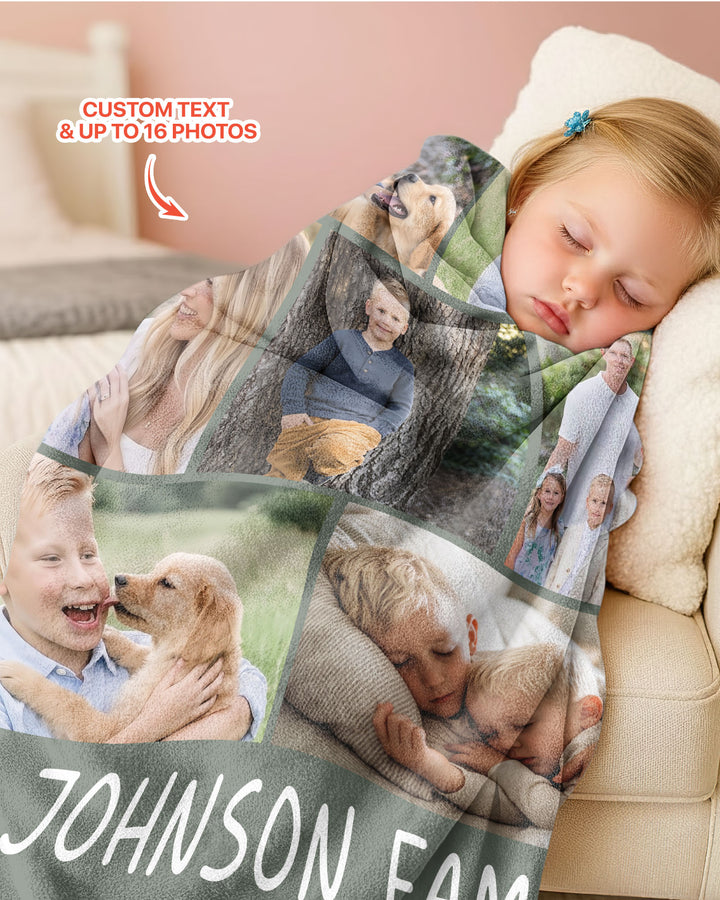 Custom Photo Collage Family Bamboo Blanket