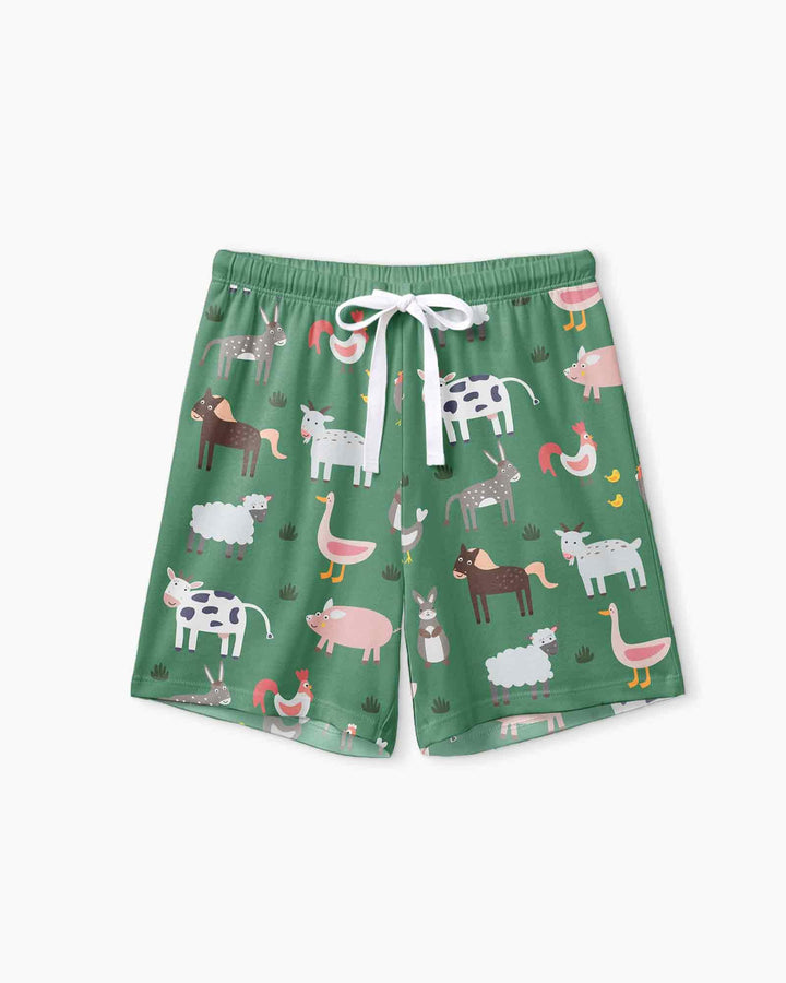 Green farm animals Bamboo Women Short Sleeve Short Pajama Set