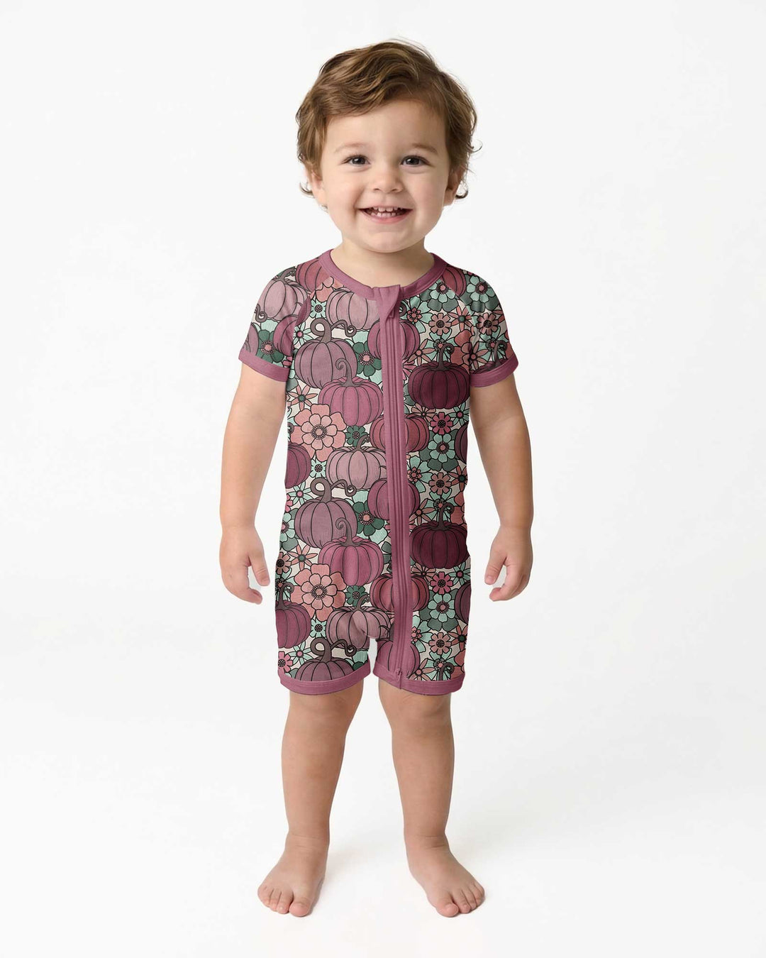 Retro Floral Pumpkin Patch Bamboo Shorty Zippy