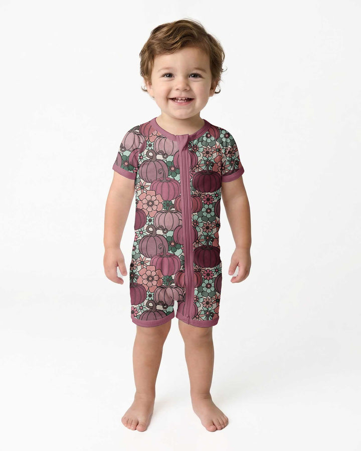 Retro Floral Pumpkin Patch Bamboo Shorty Zippy