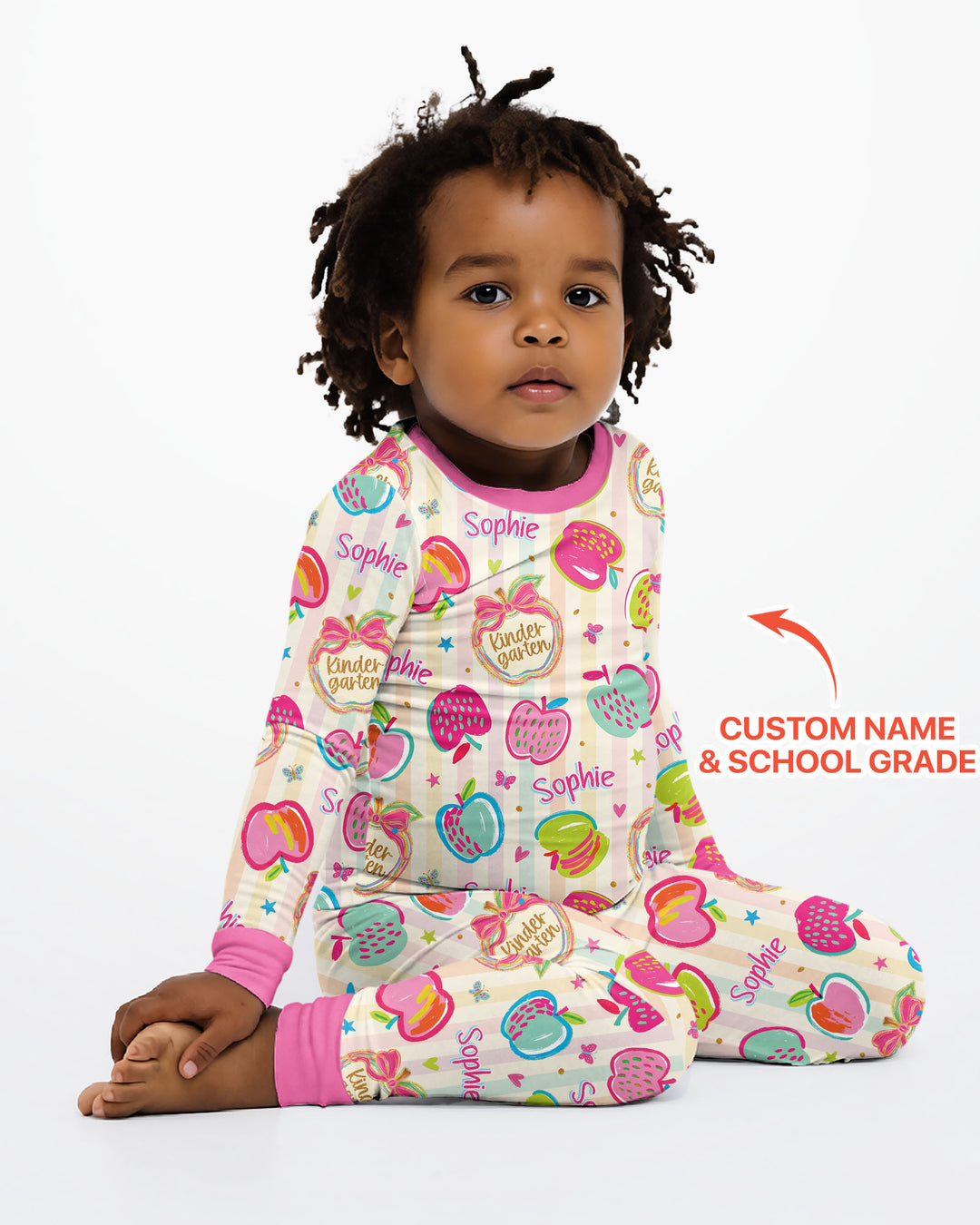 Custom Grade Preppy Apple Bamboo Two Piece Long Sleeve Pajama Set