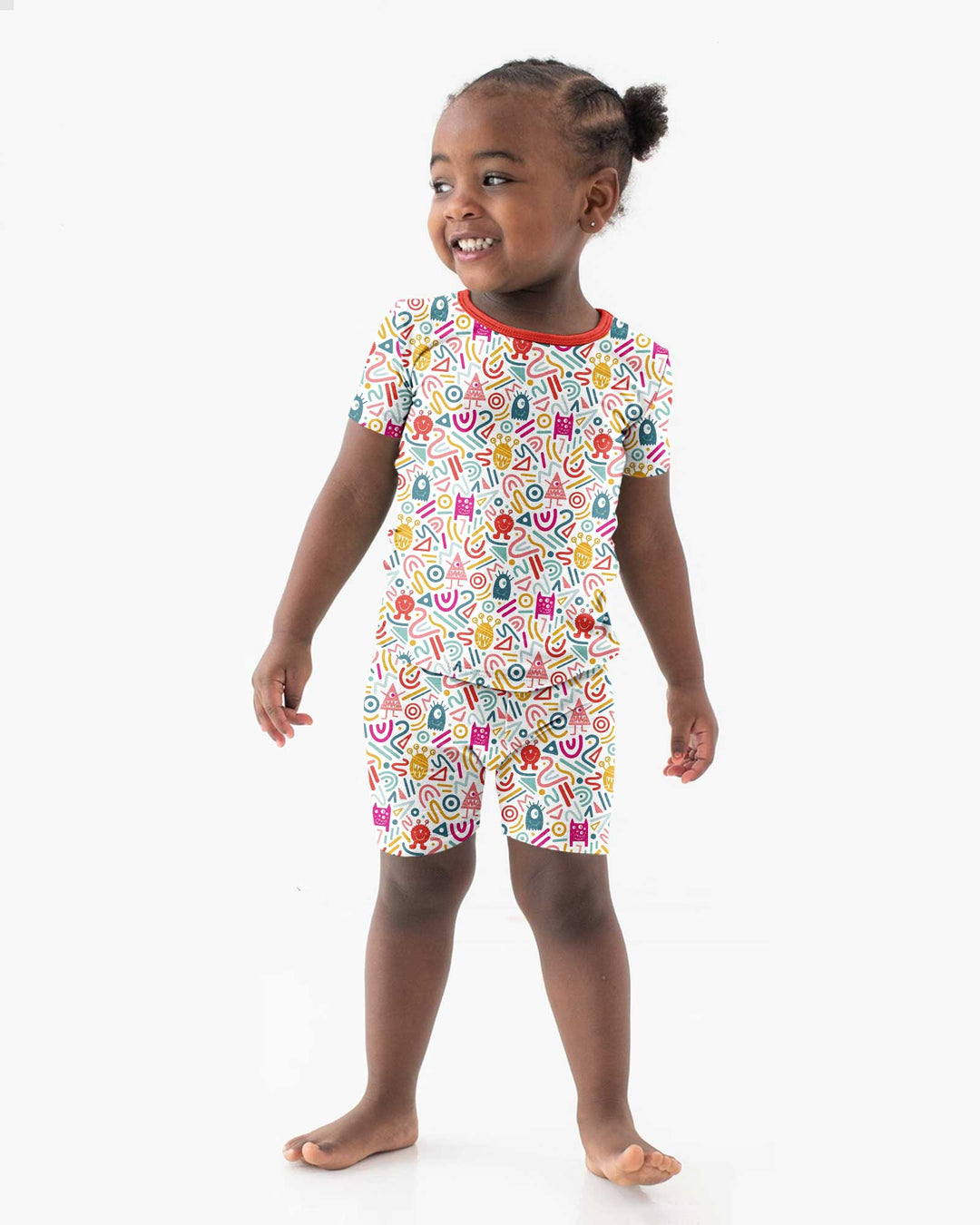 Rainbow Monster Party Bamboo Two Piece Short Sleeve Shorts Pajama Set