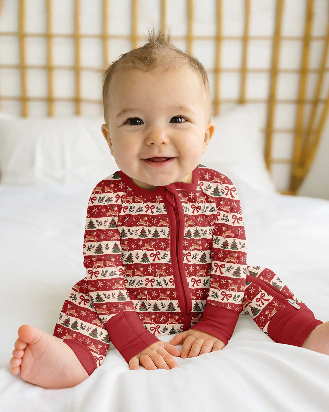 Vintage Reindeer Christmas Stripes Bamboo Convertible Zippy