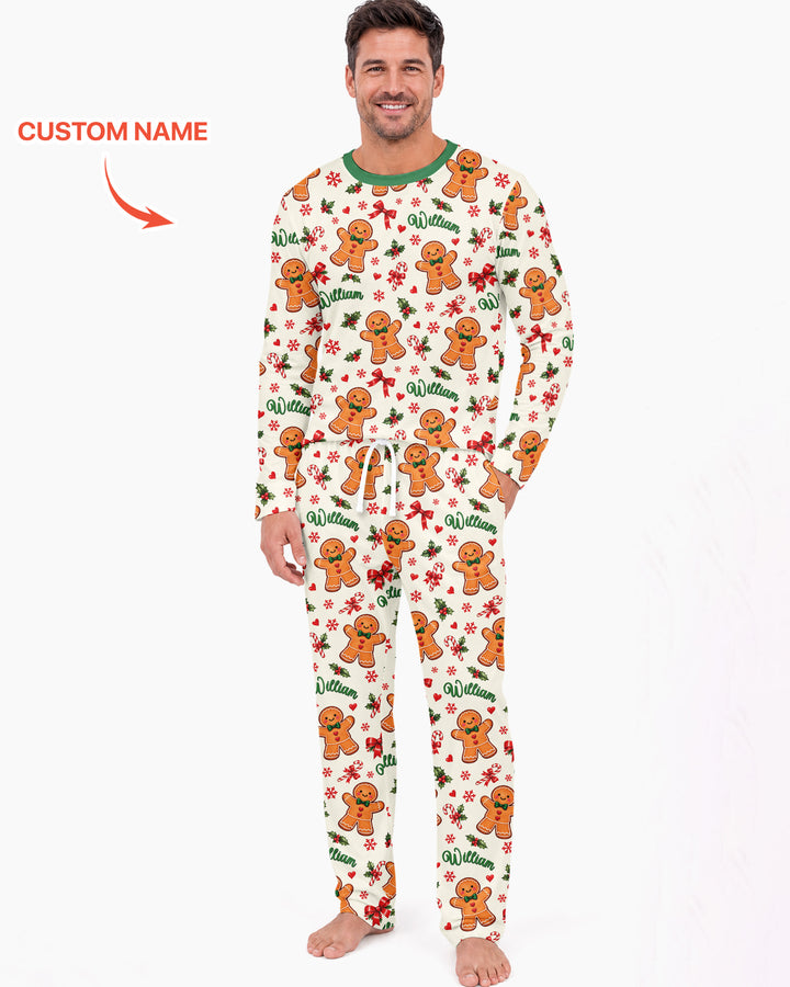 Custom Name Gingerbread Bamboo Men's Pajama Set