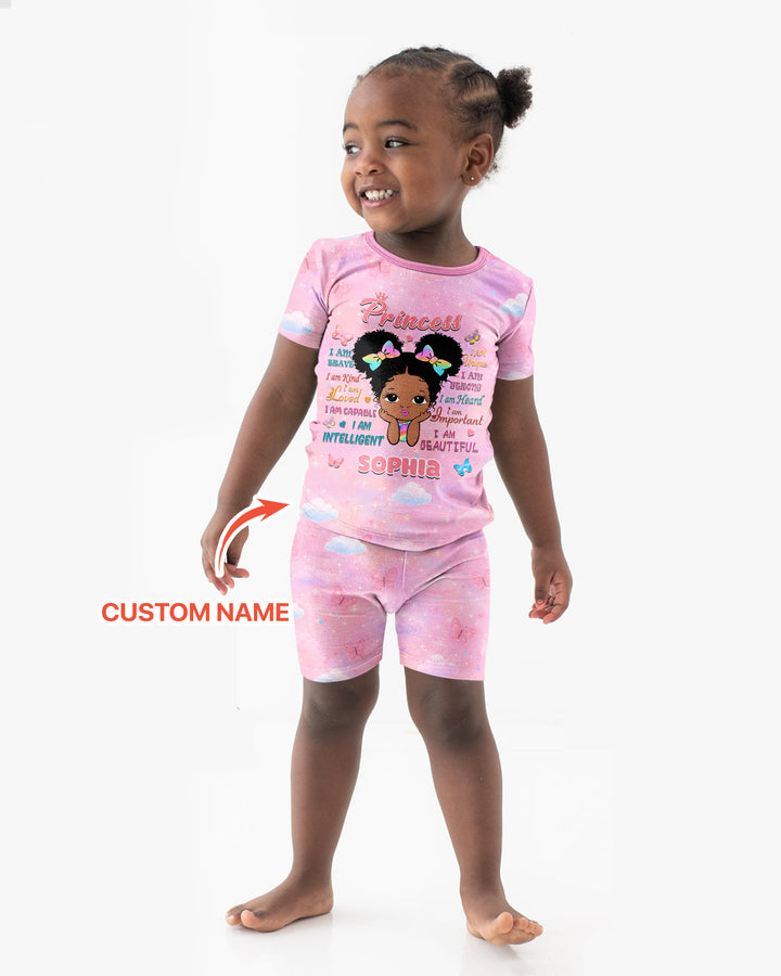 Black Princess I Am Beautiful Bamboo Two Piece Short Sleeve Shorts Pajama Set