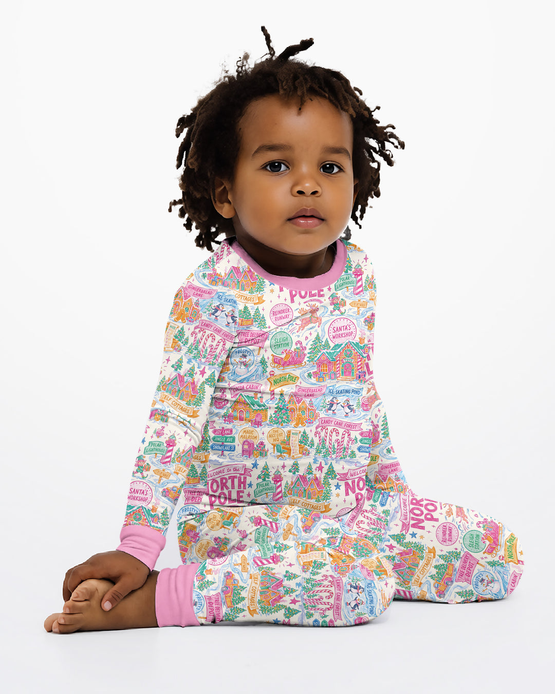 Pink North Pole Wonderland Bamboo Two Piece Long Sleeve Pajama Set