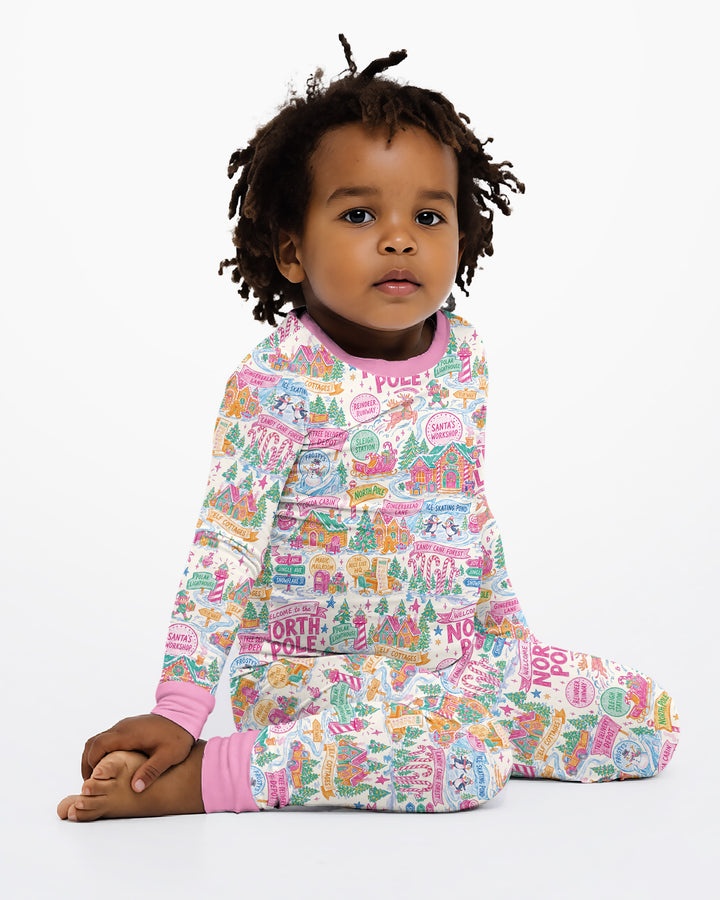 Pink North Pole Wonderland Bamboo Two Piece Long Sleeve Pajama Set