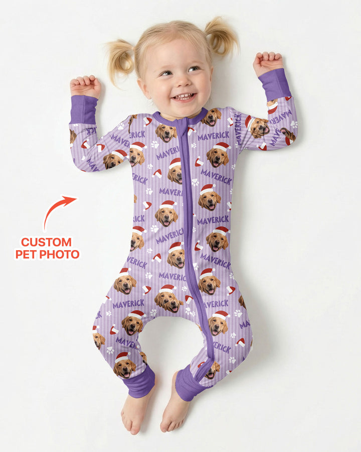 Custom Pet Photo Christmas Paws Stripe Bamboo Convertible Zippy