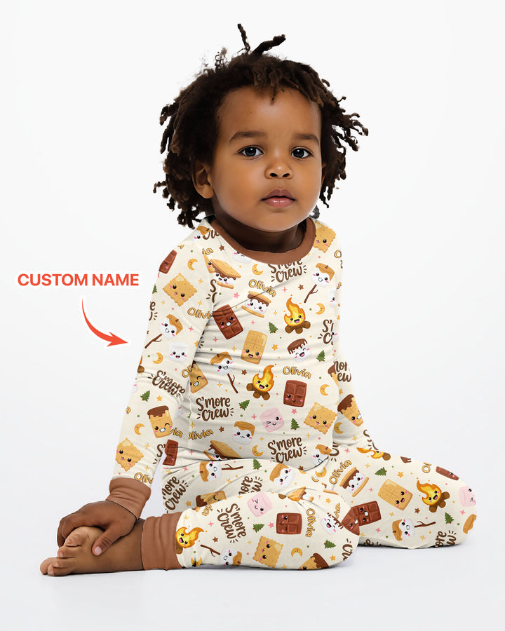 Custom Name Kawaii S'more Crew Family Matching Bamboo Two Piece Long Sleeve Pajama Set