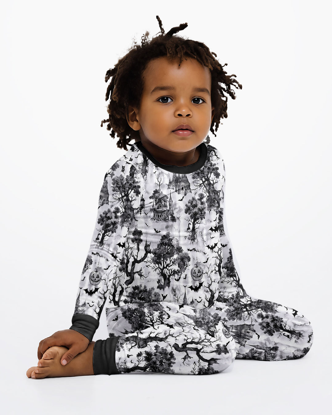 Gothic Halloween Chinoiserie Bamboo Two Piece Long Sleeve Pajama Set