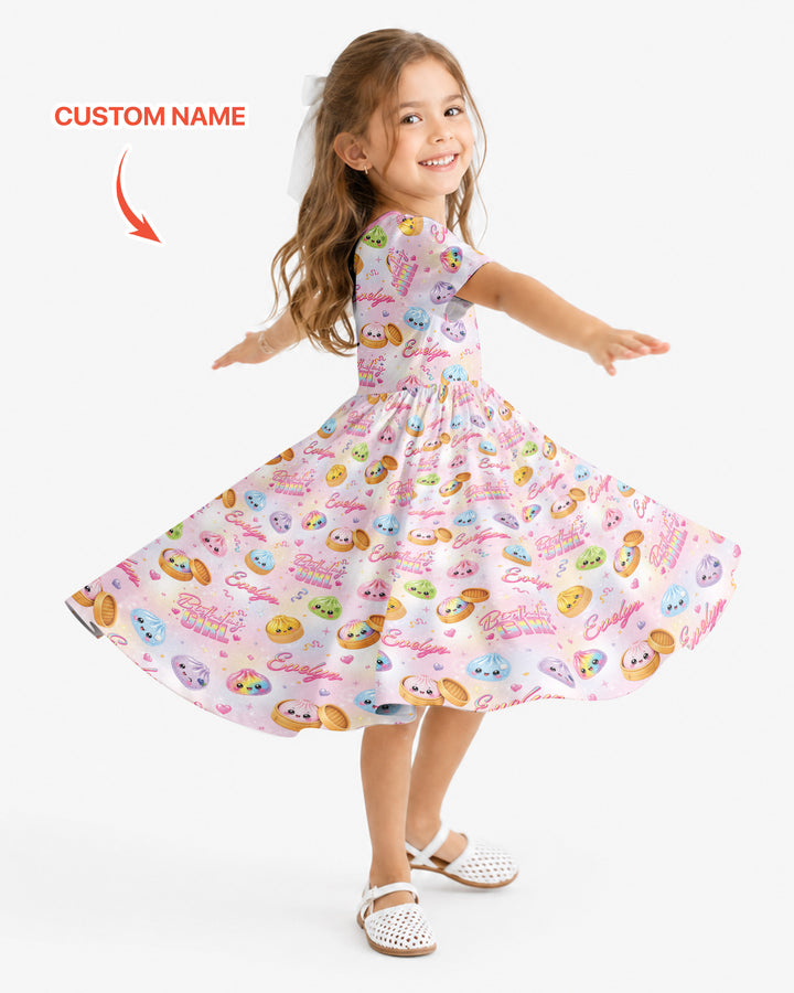 Birthday Girl Glitter Dumpling Bamboo Twirl Dress