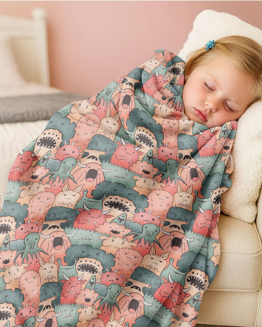 Cute Monster Crowd Bamboo Blanket