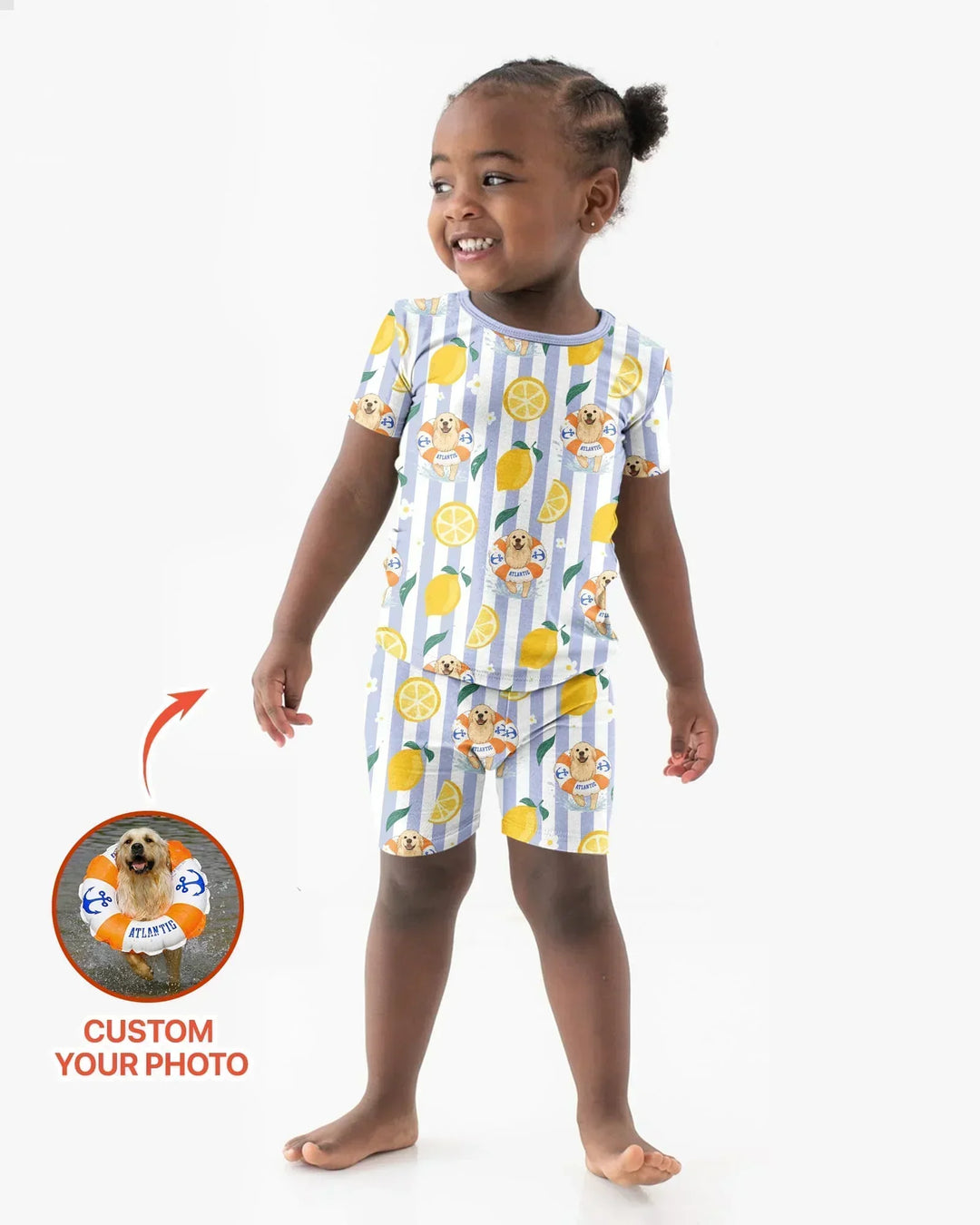 Custom Image Summer Lemon Bamboo Two Piece Short Sleeve Shorts Pajama Set