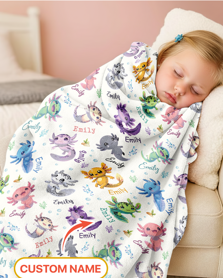 I Love You Axolotl Custom Name Bamboo Blanket