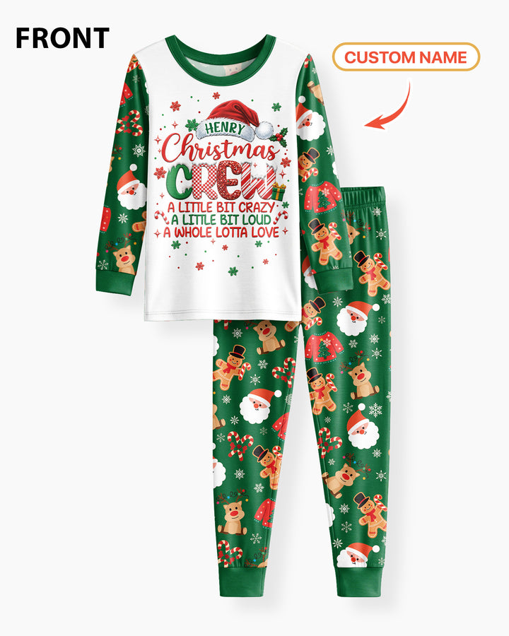 Personalized Christmas Crew Family Matching Bamboo Two Piece Long Sleeve Pajama Set