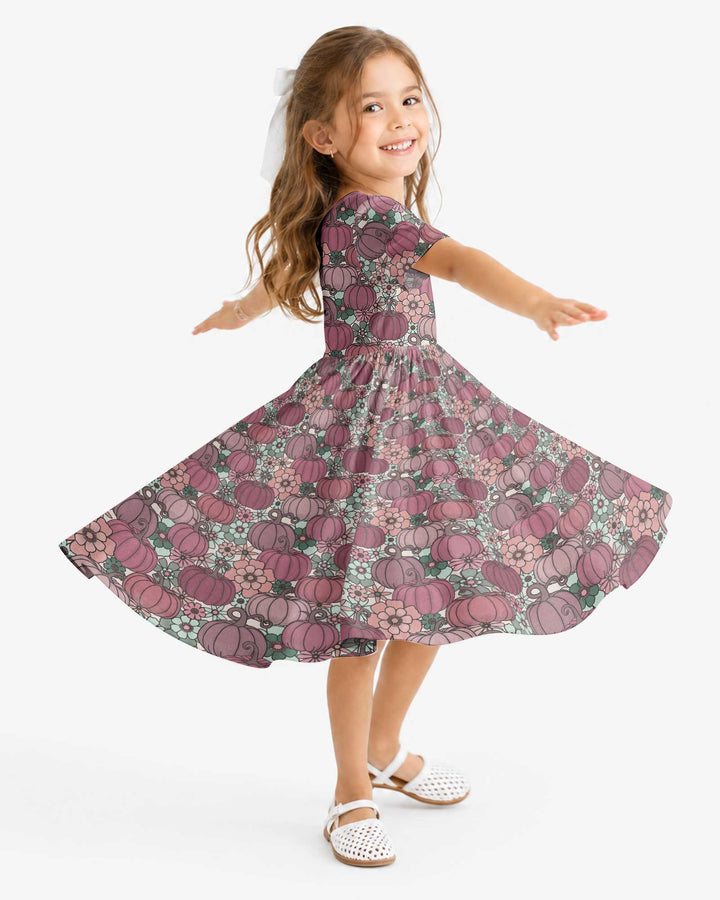 Retro Floral Pumpkin Patch Bamboo Twirl Dress