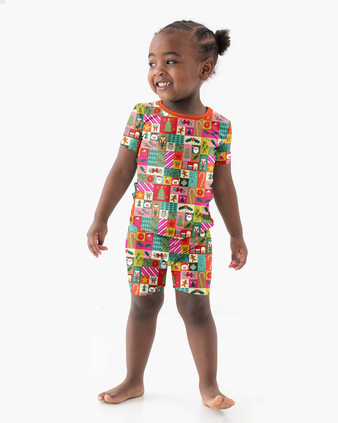 Maximalist Christmas Collage Bamboo Two Piece Short Sleeve Shorts Pajama Set