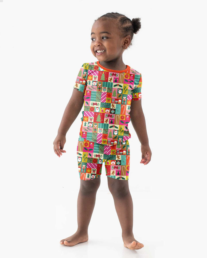 Maximalist Christmas Collage Bamboo Two Piece Short Sleeve Shorts Pajama Set