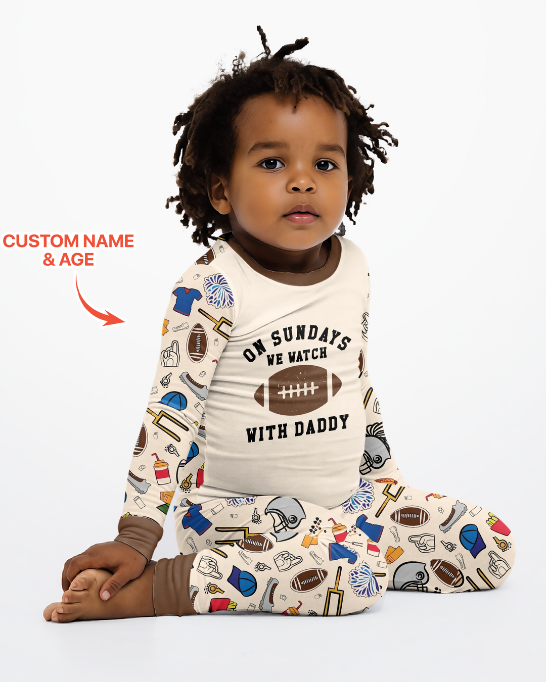 On Sundays We Watch Football With Daddy Family Matching Bamboo Two Piece Long Sleeve Pajama Set