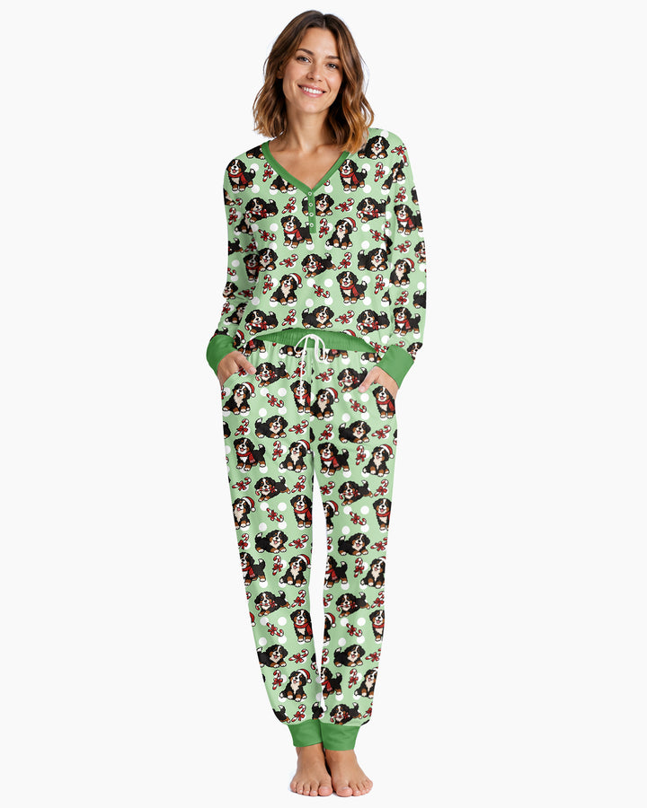 Holiday Bernese Mountain Christmas Dog Bamboo Women Pajama Set