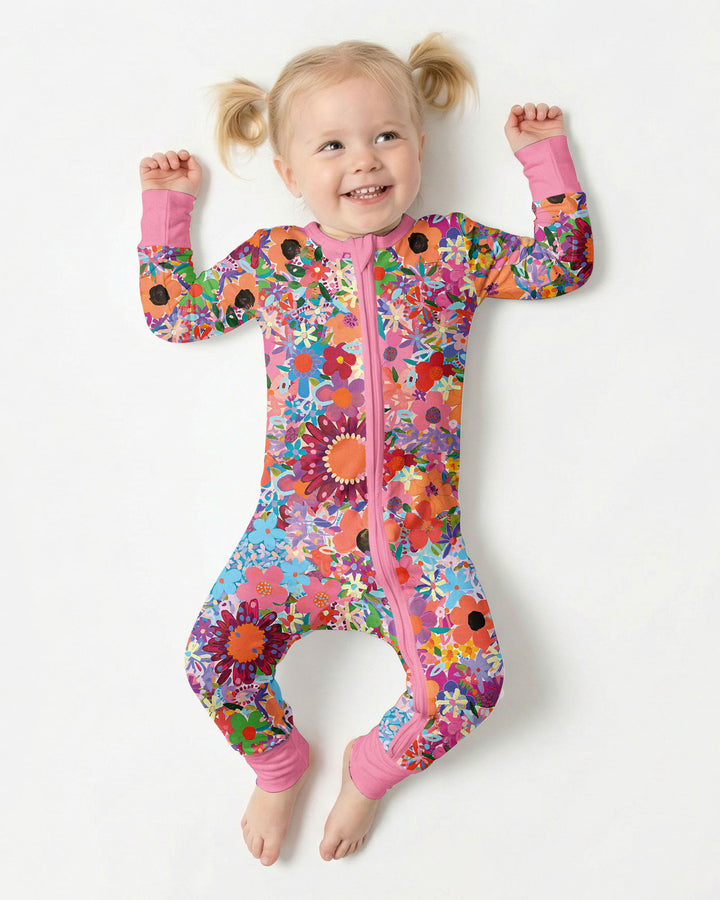 Rainbow Blooms Bamboo Convertible Zippered Romper
