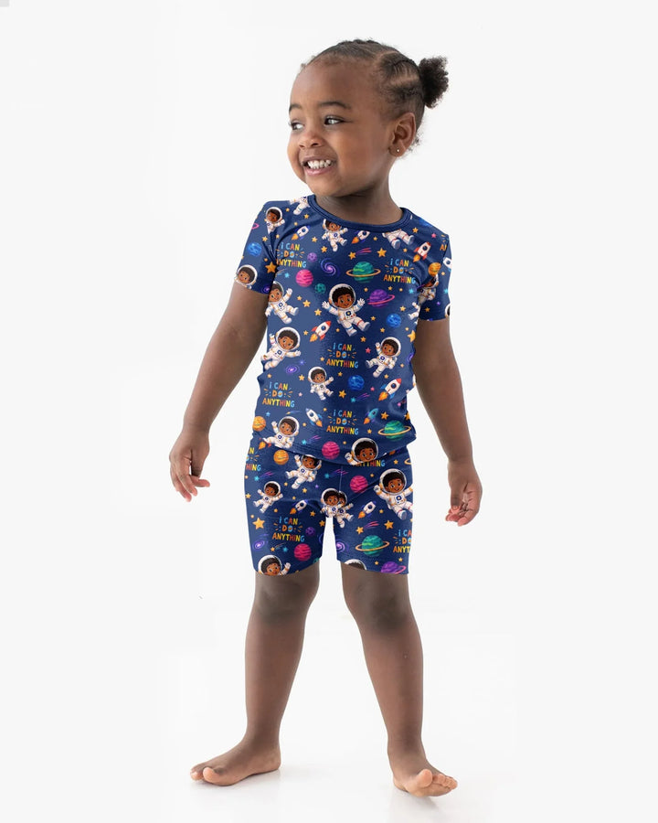 Black Astronaut I Can Do Anything Bamboo Two Piece Short Sleeve Shorts Pajama Set