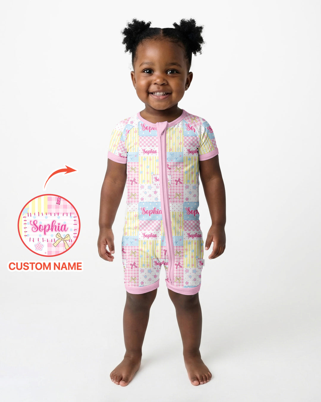 Custom Name Sweet Patchwork Bamboo Shorty Zippy
