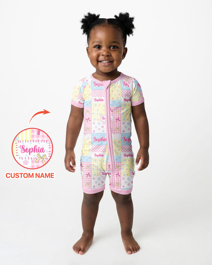 Custom Name Sweet Patchwork Bamboo Shorty Zippy