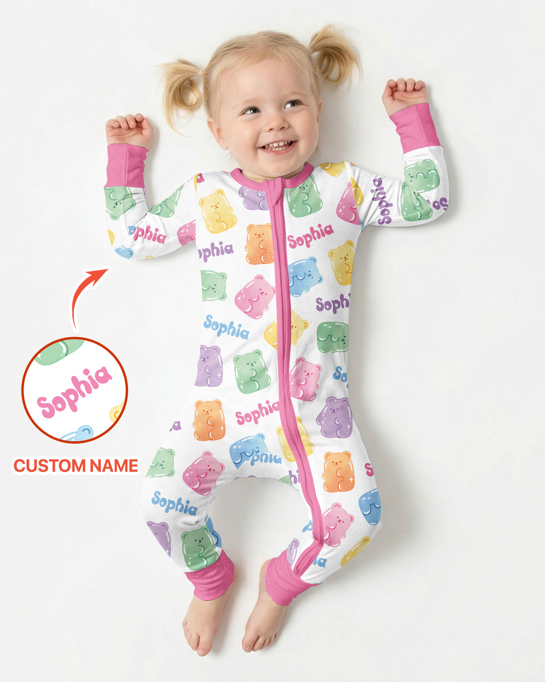 Kawaii Jelly Gummy Bears Custom Name Bamboo Convertible Zippy