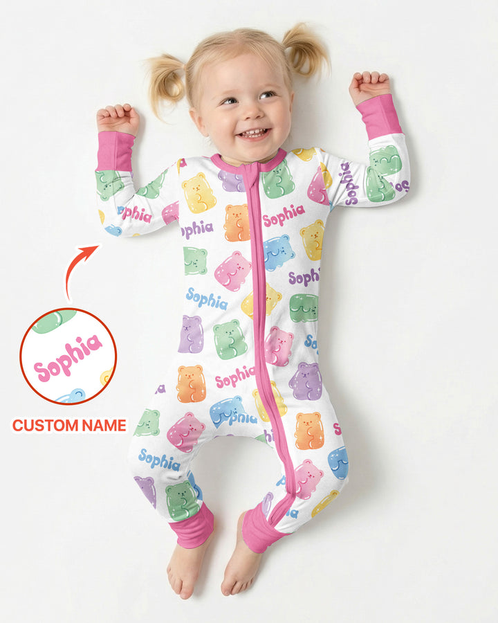 Kawaii Jelly Gummy Bears Custom Name Bamboo Convertible Zippy
