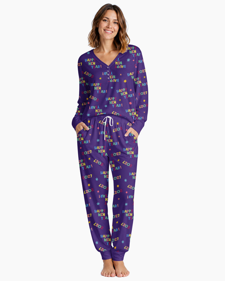 Retro Happy New Year 2027 Bamboo Women Pajama Set