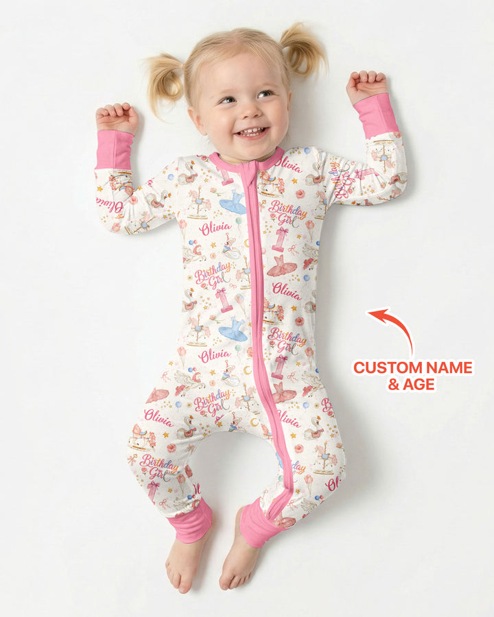 Ballerina Birthday Girl Custom Name & Age Bamboo Convertible Zippy