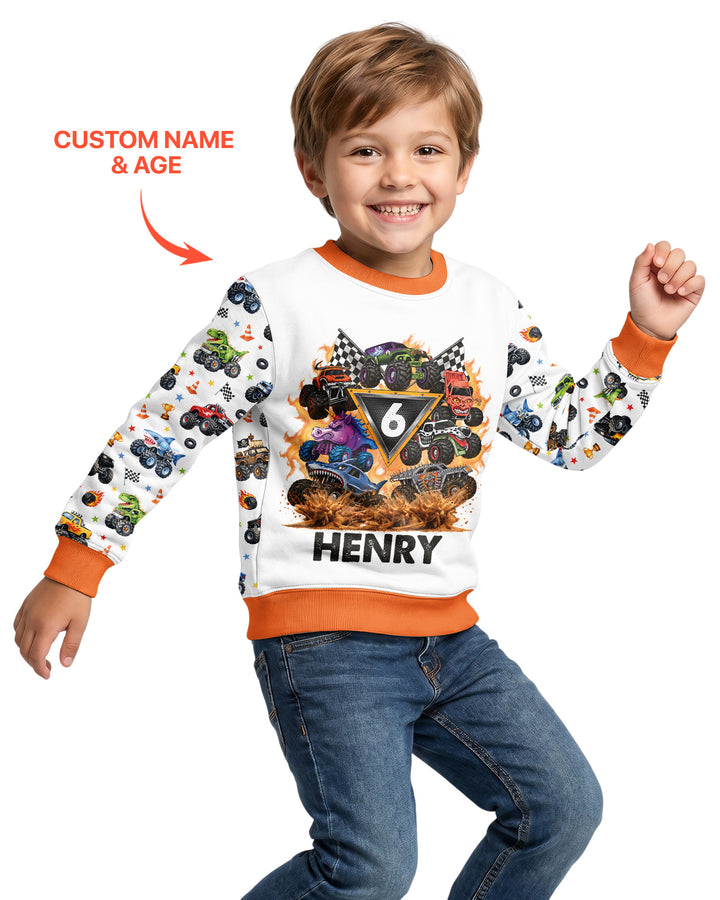 Personalized Monster Trucks Birthday Boy Bamboo Crewneck Sweatshirt