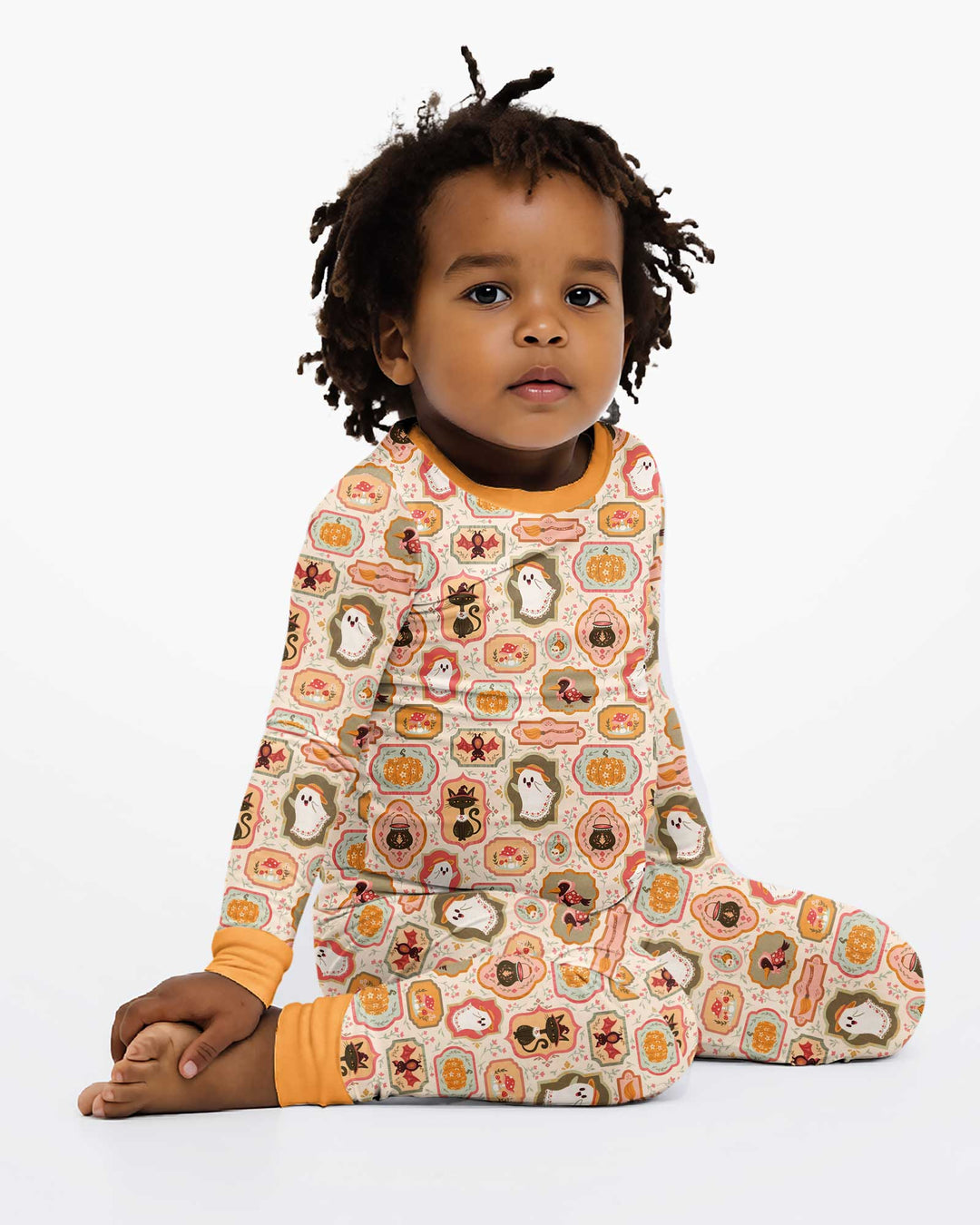 Cute Vintage Magical Cottage Style Halloween Bamboo Two Piece Long Sleeve Pajama Set