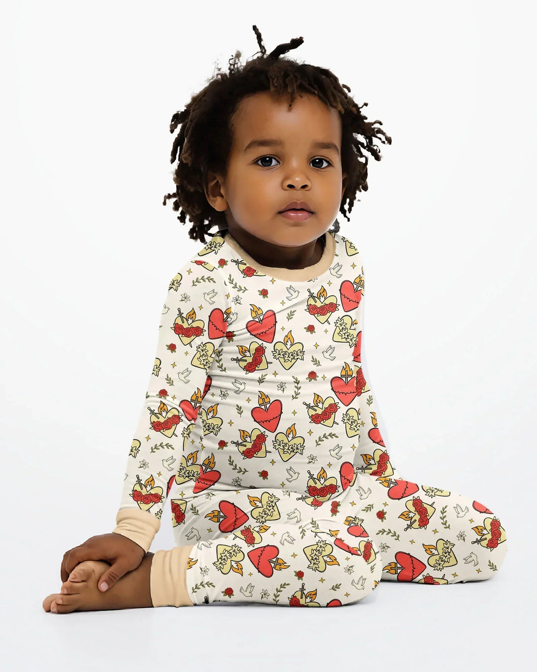 Three Sacred Hearts Bamboo Two Piece Long Sleeve Pajama Set