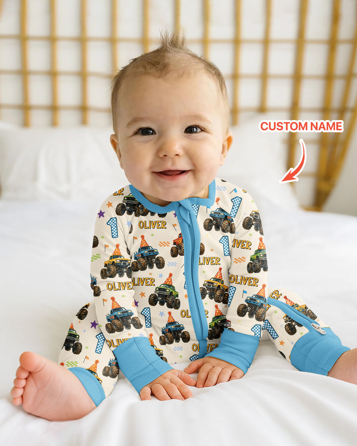 Custom Name Birthday Boy Monster Truck Bamboo Convertible Zippy